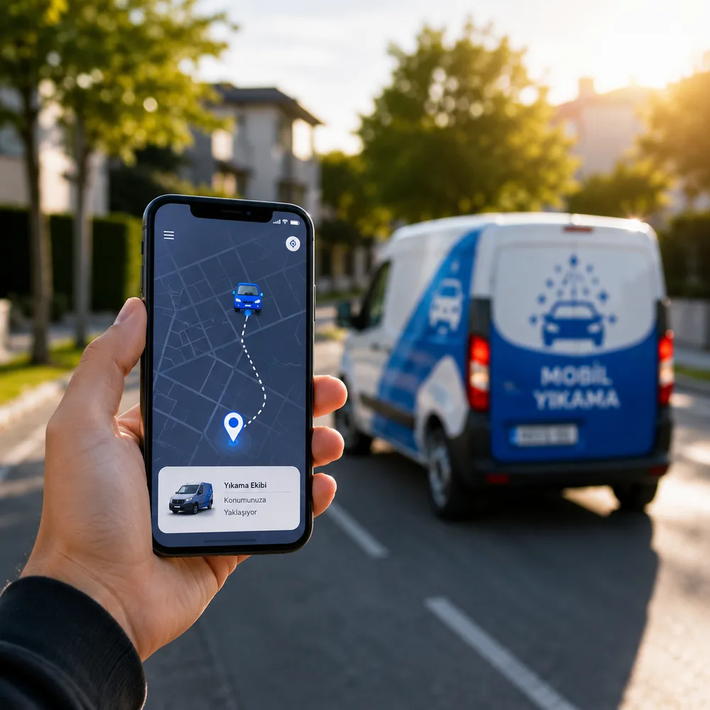 Telefonda canlı konum takibi yapan mobil yıkama uygulaması